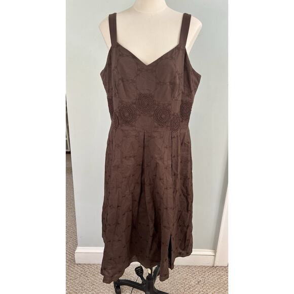 VTG Talbots Dress Embroidered Brown SZ 14 Classic Beach Cruise Summer - Picture 1 of 10